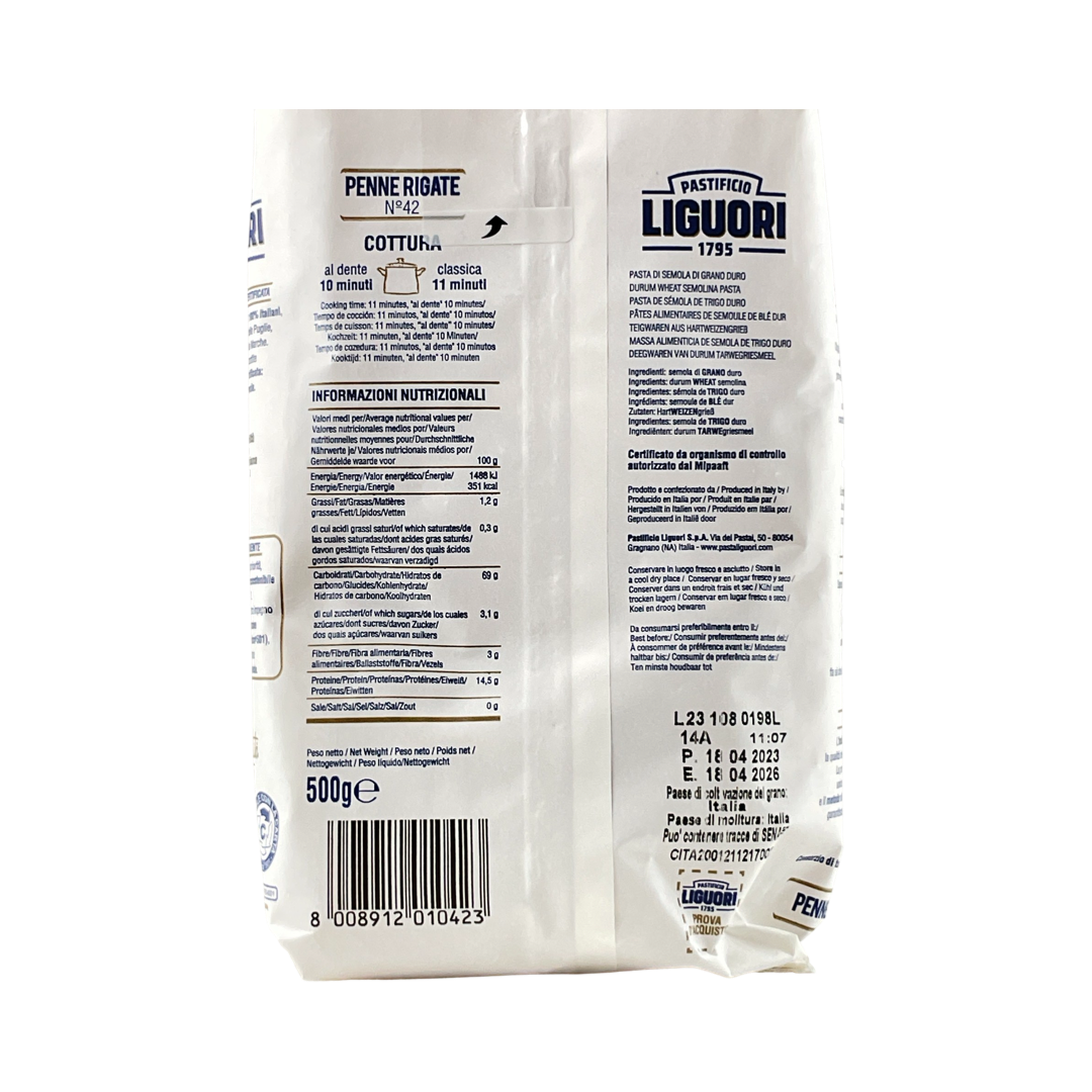 Penne rigate No.42 di Gragnano IGP Pastificio Liguori 500g