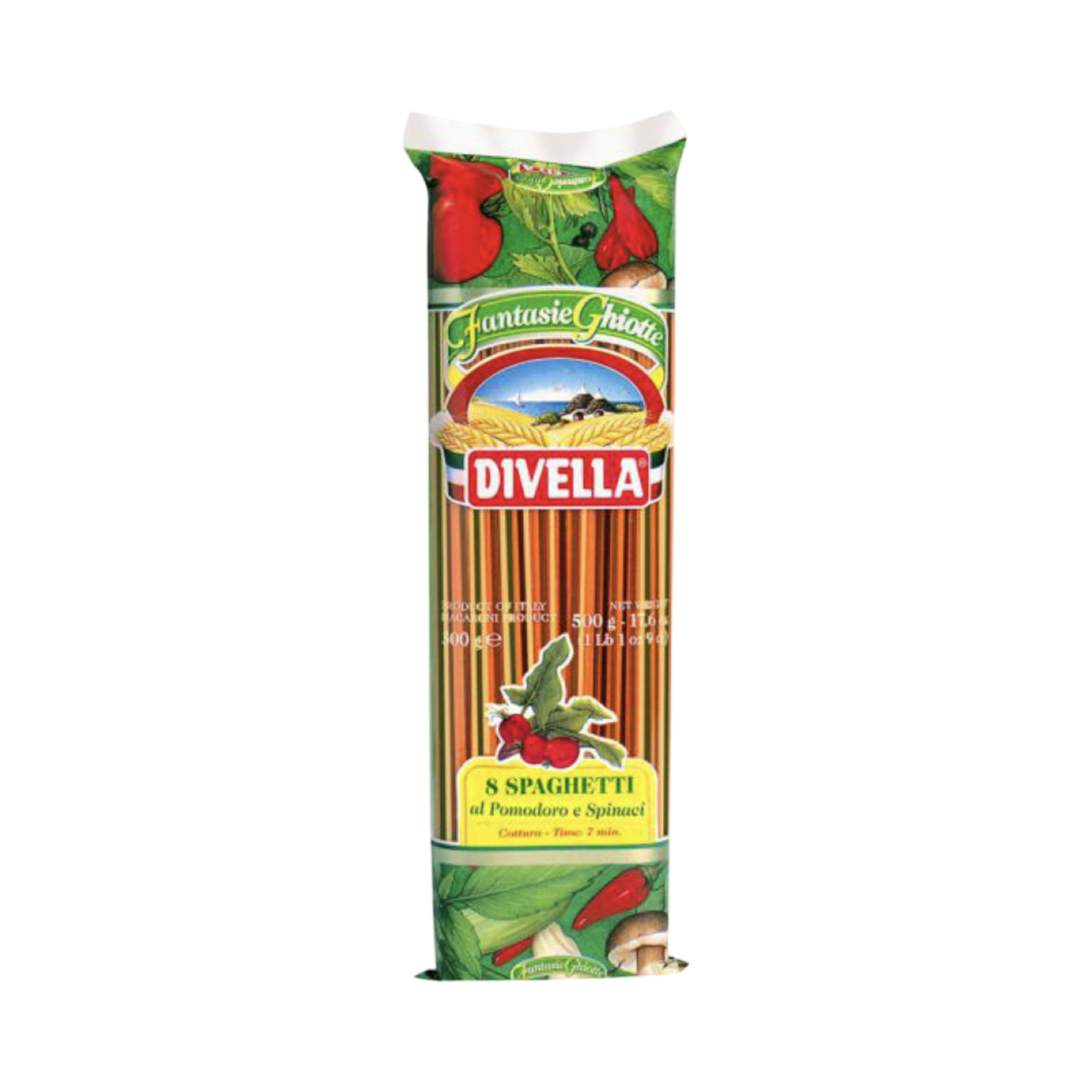 Spaghetti No.8 Spinat/Tomate Divella 500g