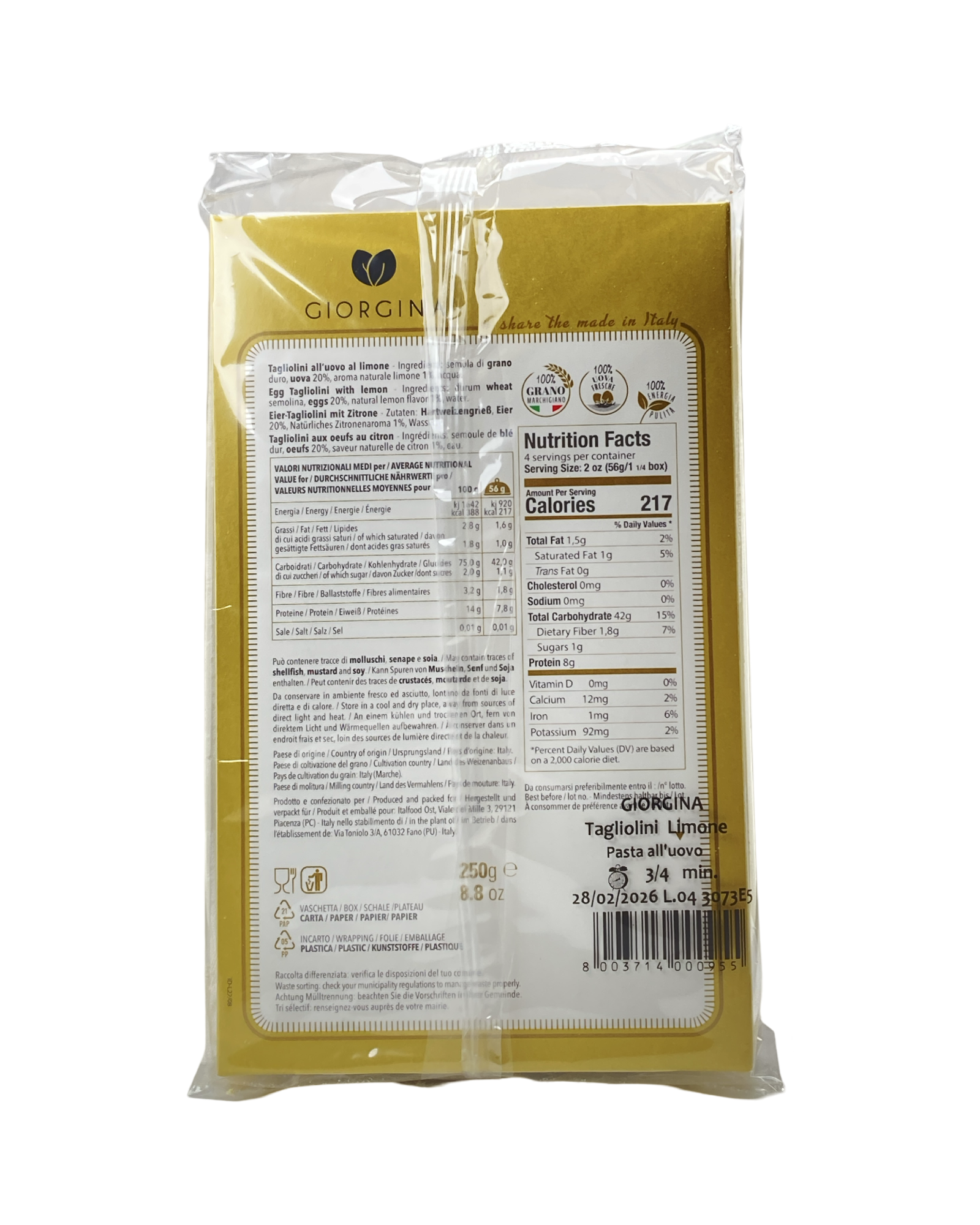 Tagliolini al limone Giorgina 250g